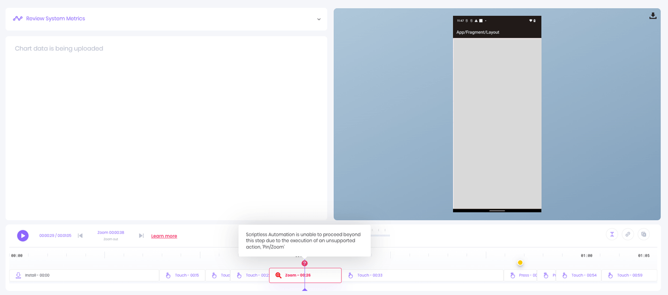 An unsupported action displayed in Session Explorer