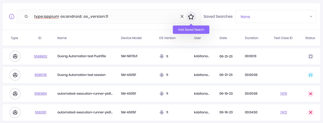 Click Star to add Saved Search