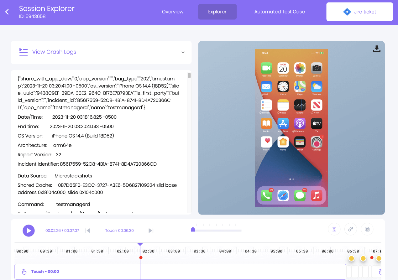 Crash log to be copied