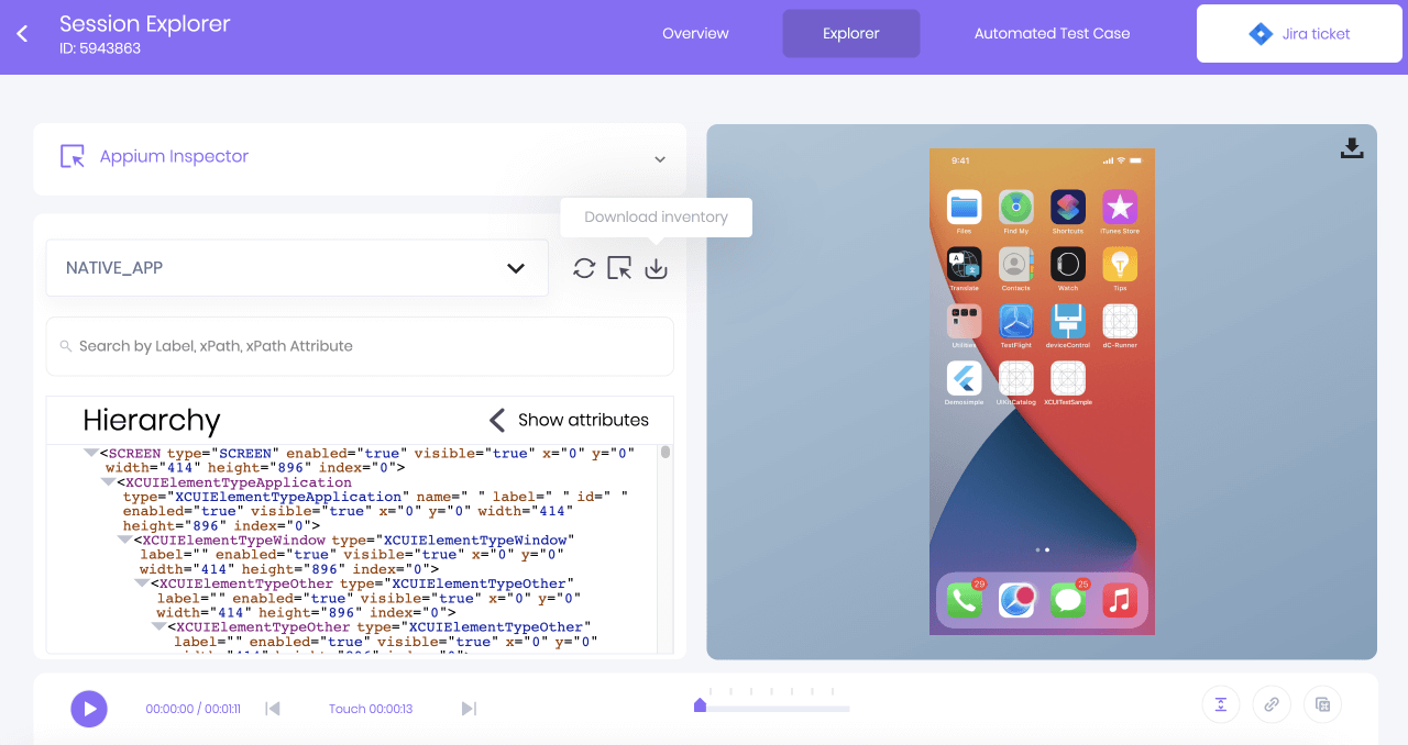A context to Download inventory of Appium Inspector