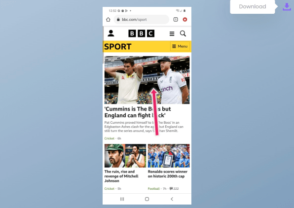 Download button to download screenshot of the selected step