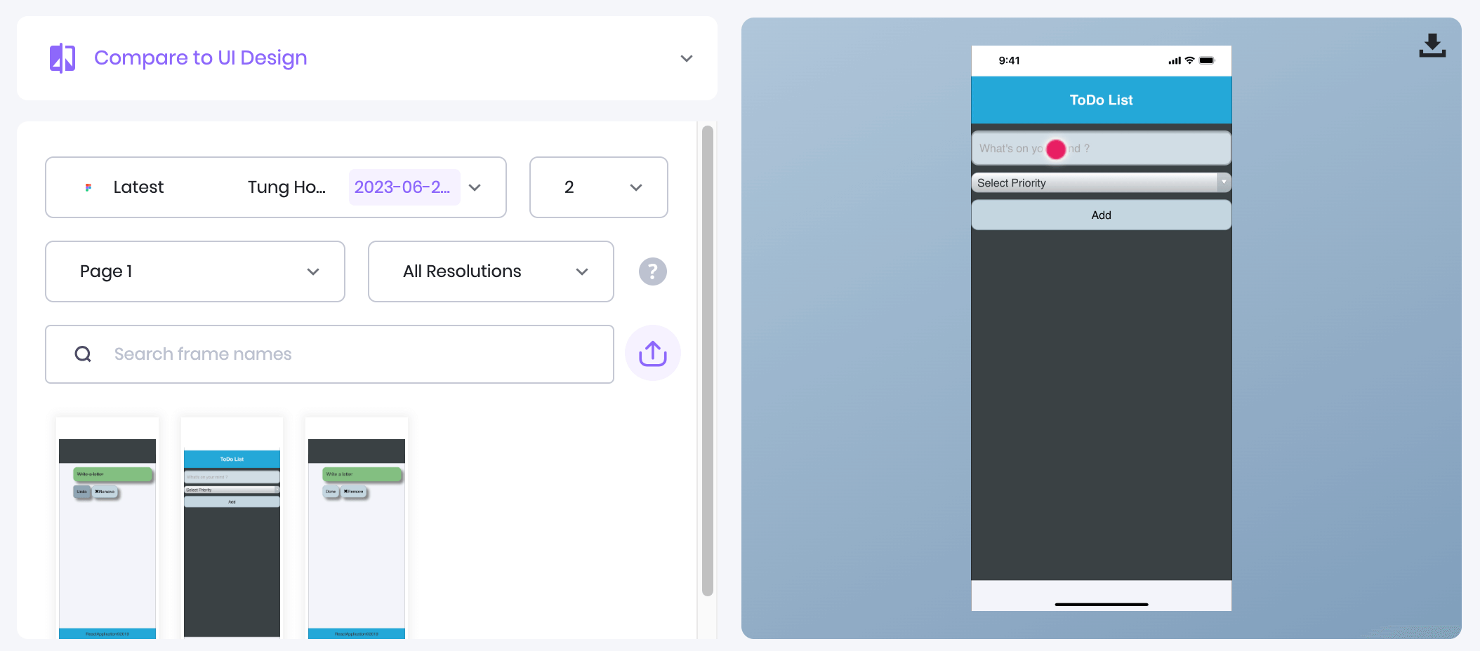 Select a project to compare the UI design