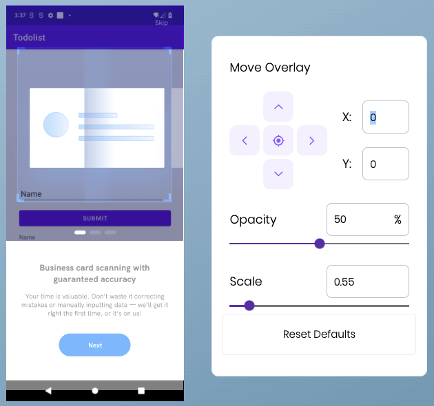 Move the frame overlay or change its opacity and scale