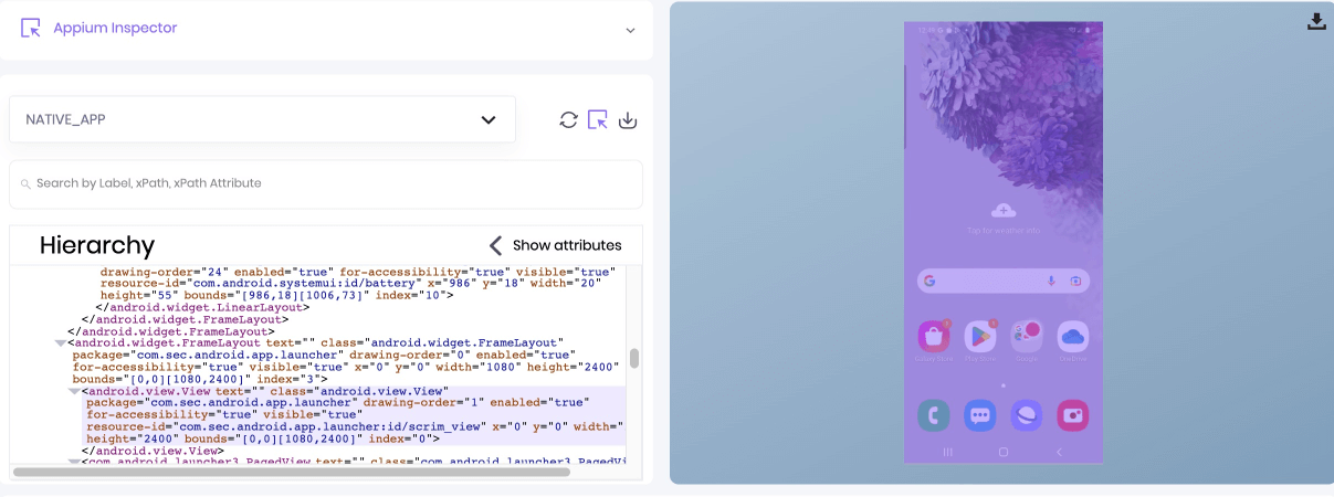 A context to Inspect Element function in Appium Inspector