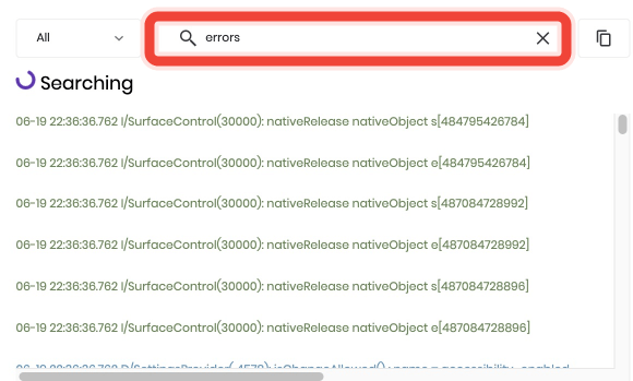A closeup to the filter of Review Device Log feature