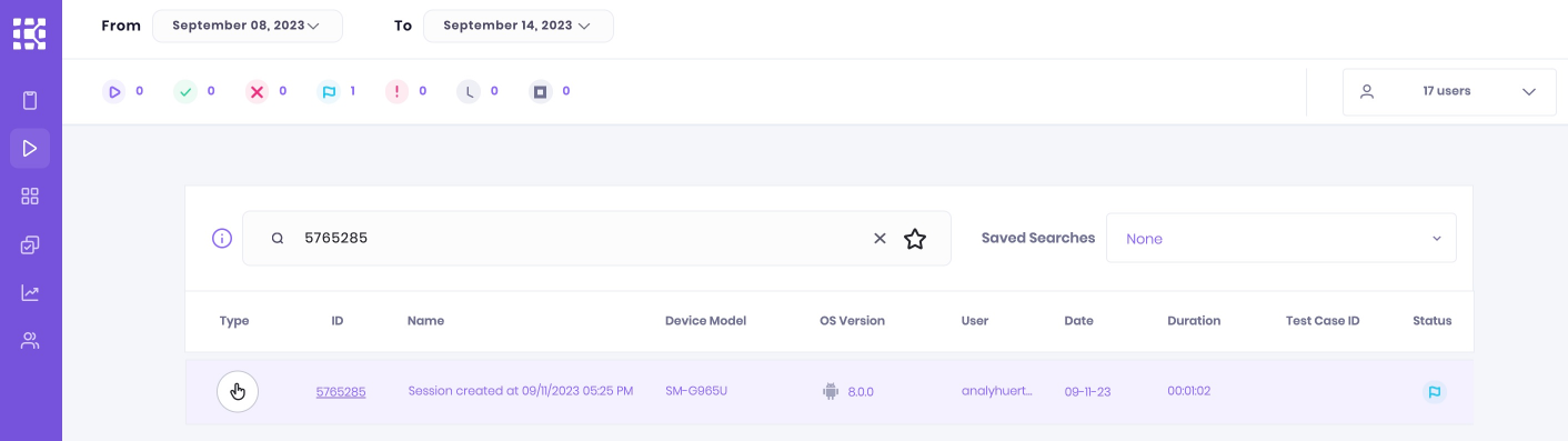 Select a session to open the session overview