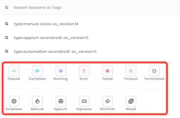 Sessions with Failed tag