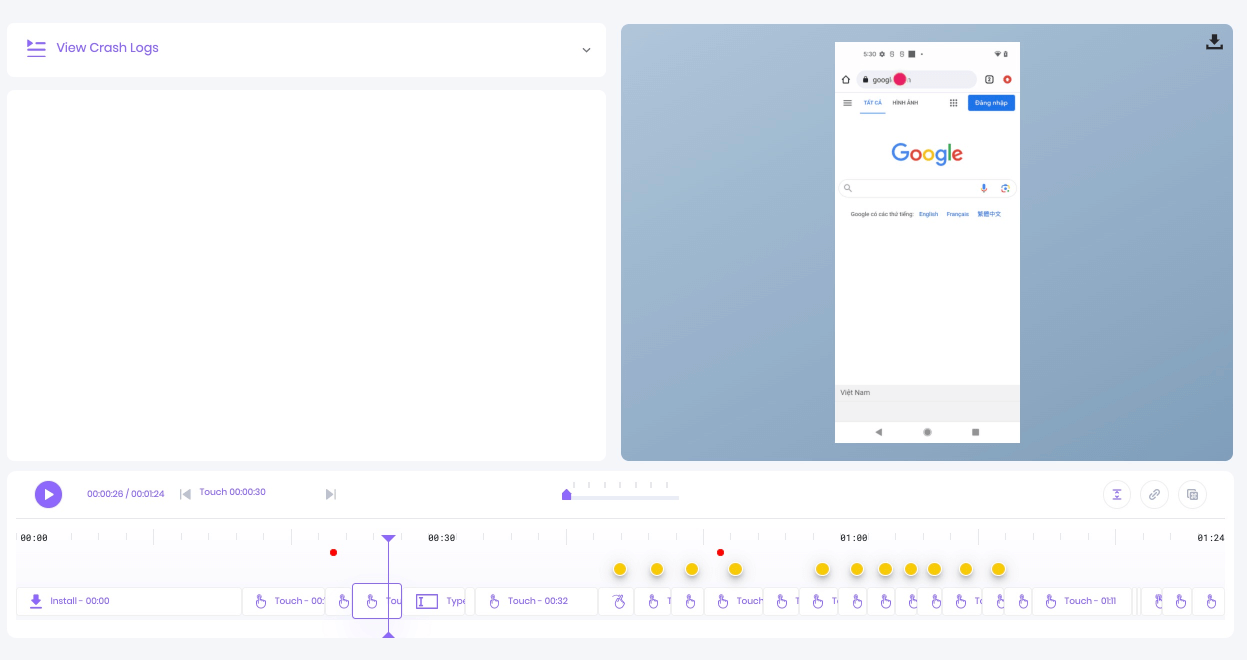 Users can view crash logs from Session Explorer