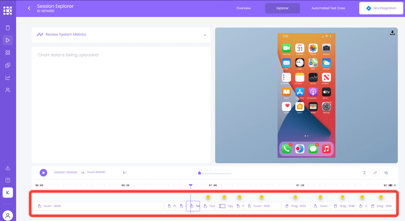 View test steps on the timeline