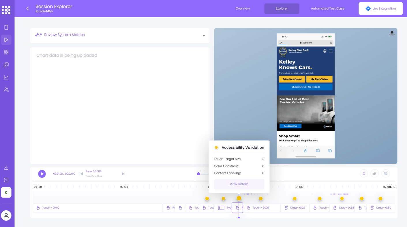 Yellow dots on the timeline showing Accessibility Validation