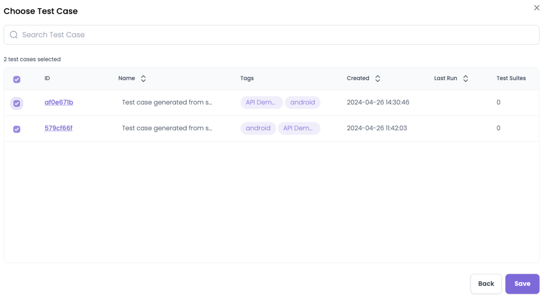 Choose test cases to add to the test suite