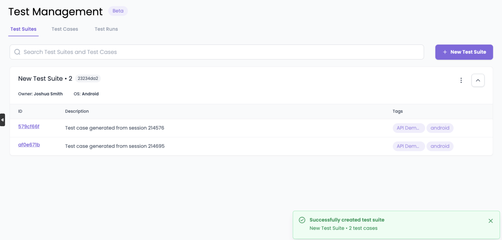 Test suite created and it now appears in the list