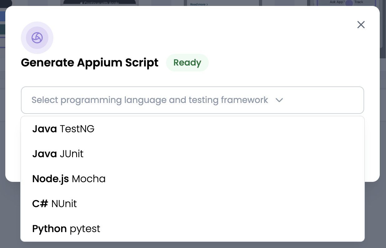Generate Appoum script to language and framework