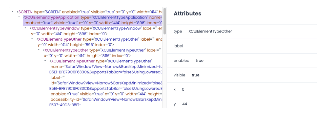 element inspector with element hierarchy and attributes