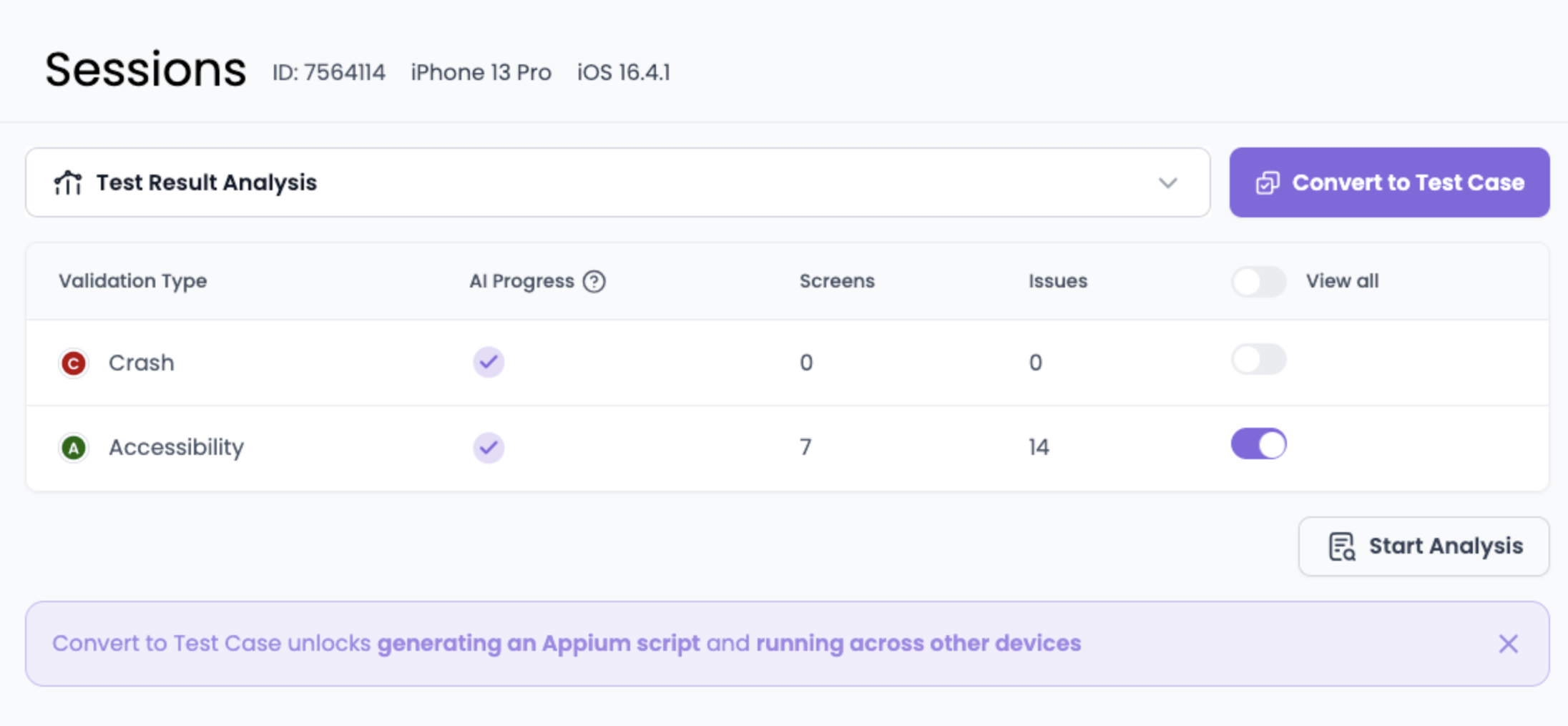 The Convert to Test Case button in the Session Explorer page