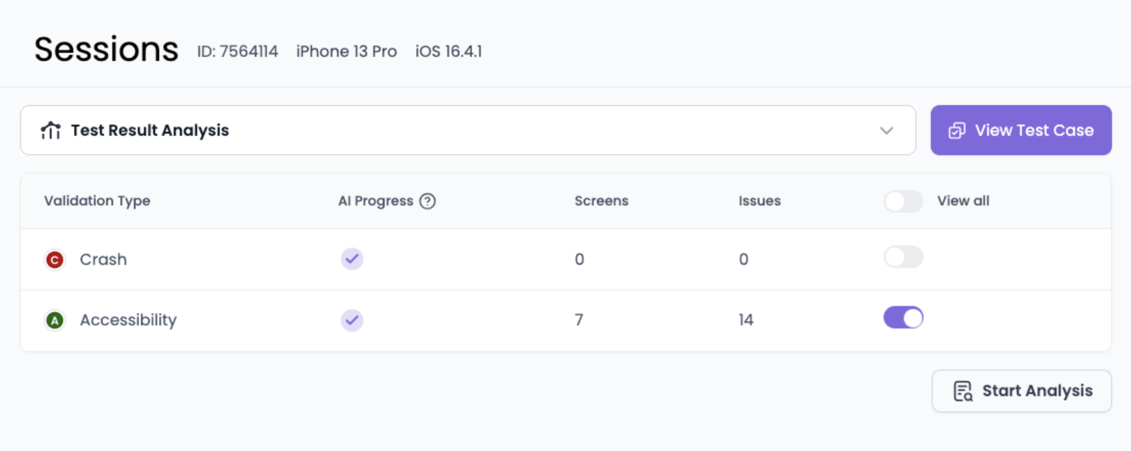 The View Test Case button in the Session Explorer page