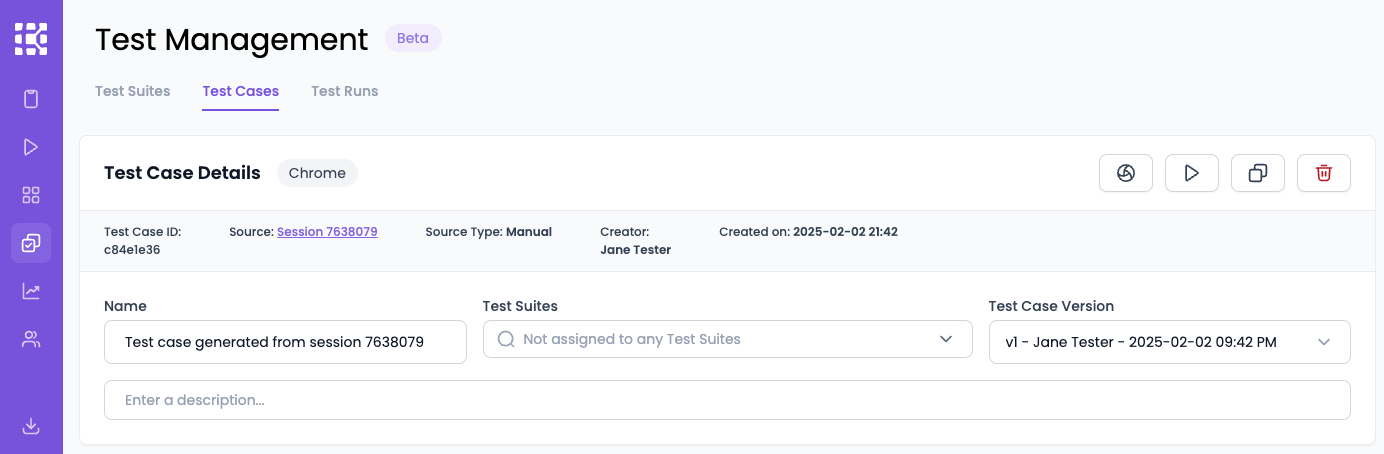 View and maintain general test case details