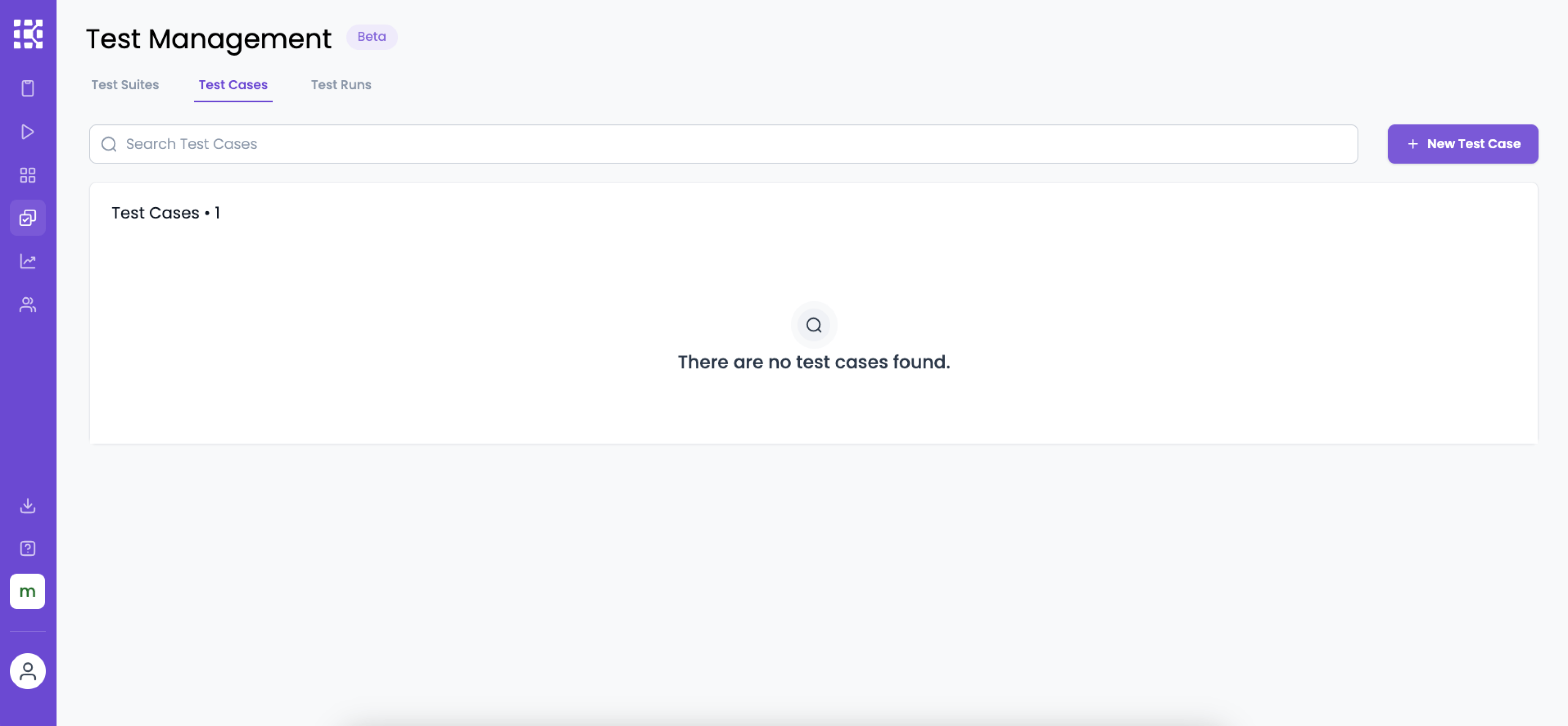 The Test Case list with the New Test Case button