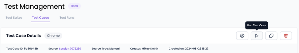 Running is test case or test suite via the Test Case Details page