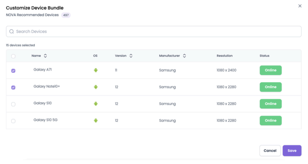 Select the Customize option to choose the devices to run in the bundle