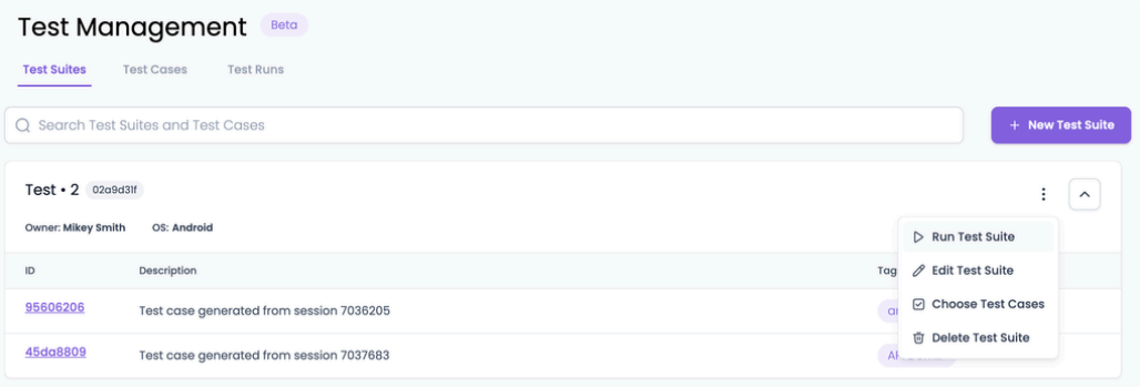 Creating a test run from a test suite