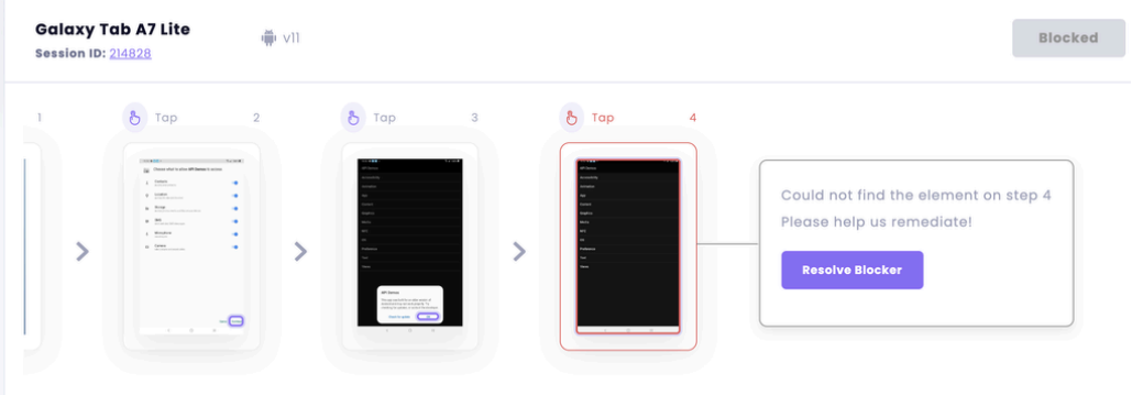 Viewing the actual test steps for a device